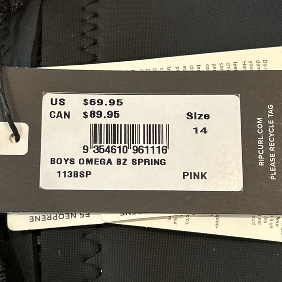 Rip Curl Omega BZ Westsuit Spring Youth 14 Pink Juniors Back Zip Springsuit - Picture 4 of 6